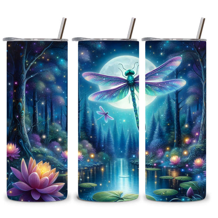 Moonlit Dragonfly & Lotus Tumbler  20oz Serenity Edition