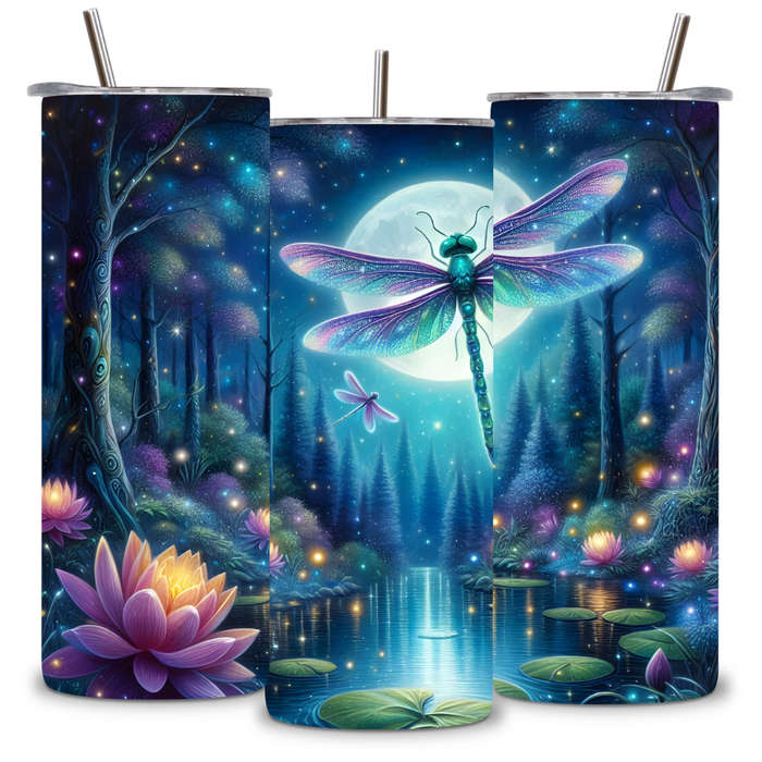Moonlit Dragonfly & Lotus Tumbler  20oz Serenity Edition