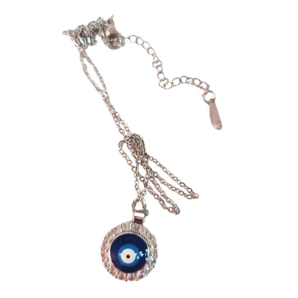Round Sparkling and Enamel Evil Eye Pendant Necklace
