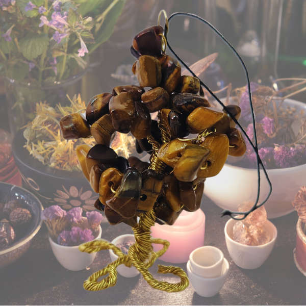 Tigers Eye Gem Tree Rearview Mirror Charm