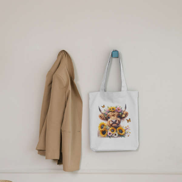 Sunflower Highland Cow Shopping Bag
