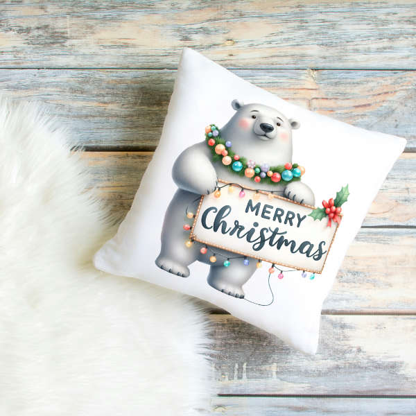 Ice Bear Merry Christmas Throw Pillow