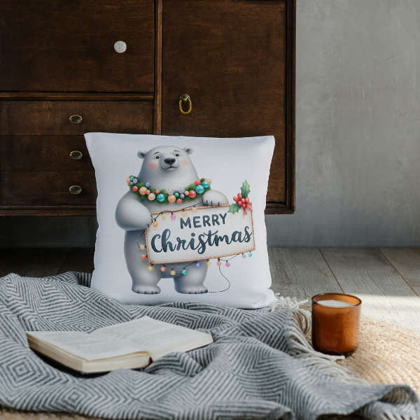 Ice Bear Merry Christmas Throw Pillow
