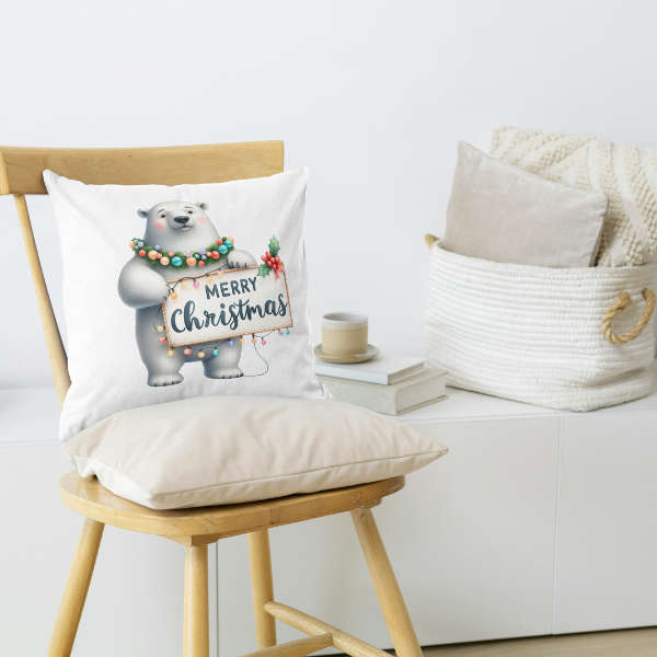 Ice Bear Merry Christmas Throw Pillow