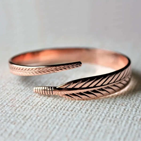 Wings of Wisdom Feather Copper Bangle