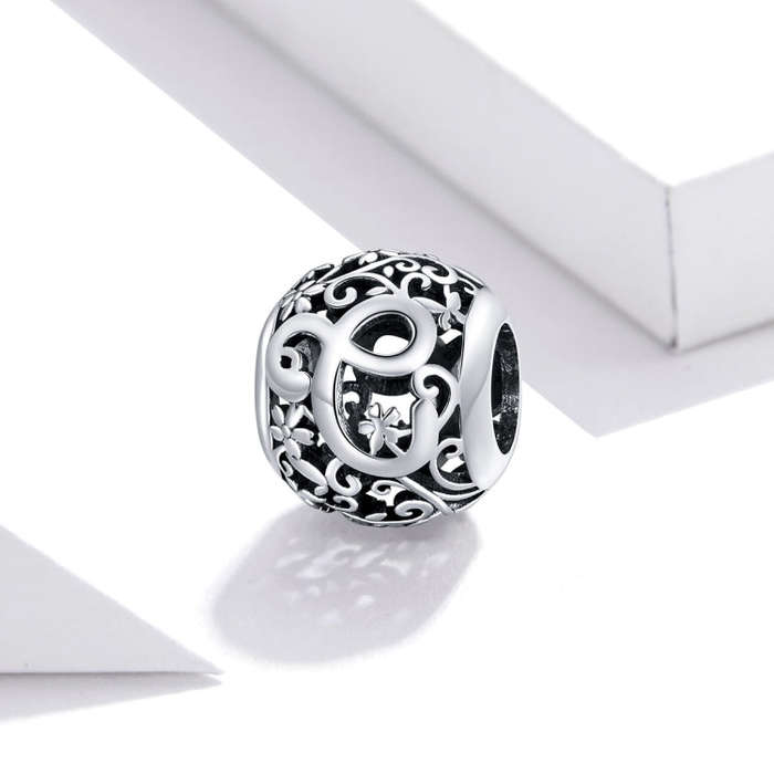 S925 Sterling Silver Mori Series Hollow Letters Beads DIY Bracelet Necklace Accessories(C)