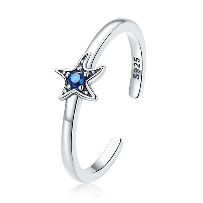 S925 Sterling Silver Delicate Starfish Women Open Ring