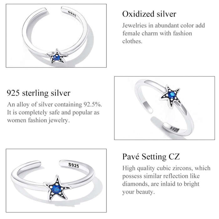 S925 Sterling Silver Delicate Starfish Women Open Ring
