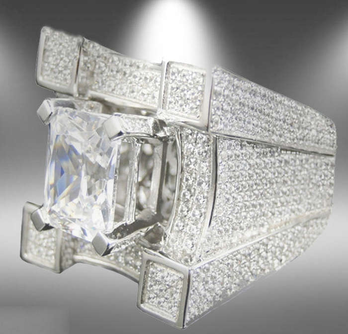 Men Luxurious Microencrusted Zircon Ring, Ring Size:12(Gold)