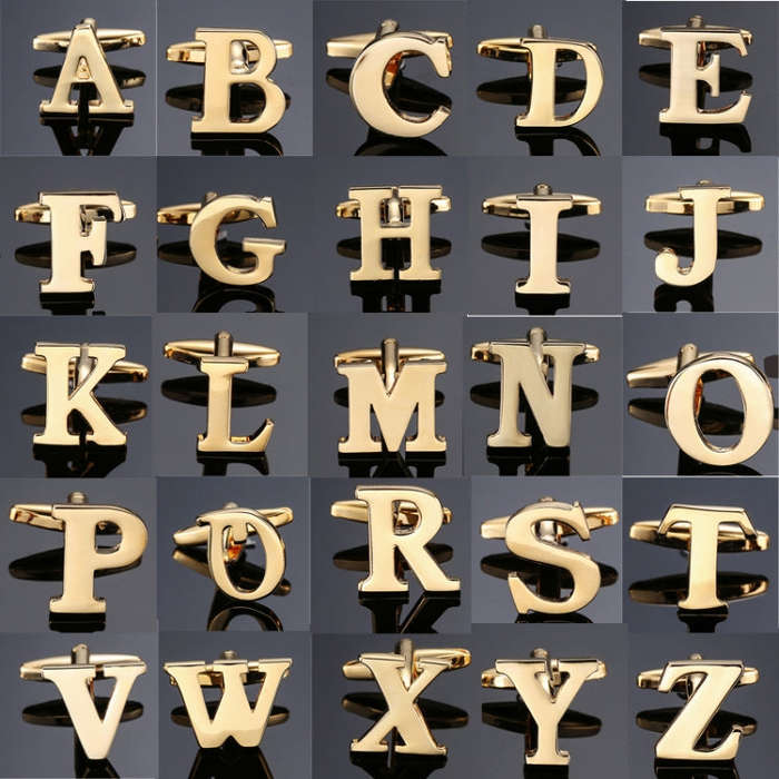 1 pair gold letters A-Z name Cufflinks men French shirt Cufflinks(O)
