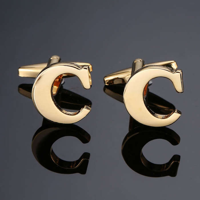 1 pair gold letters A-Z name Cufflinks men French shirt Cufflinks(O)
