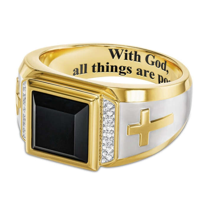 5 PCS 18K Gold Cross Ring Thorns Crown  Ring For Men, Size: 10