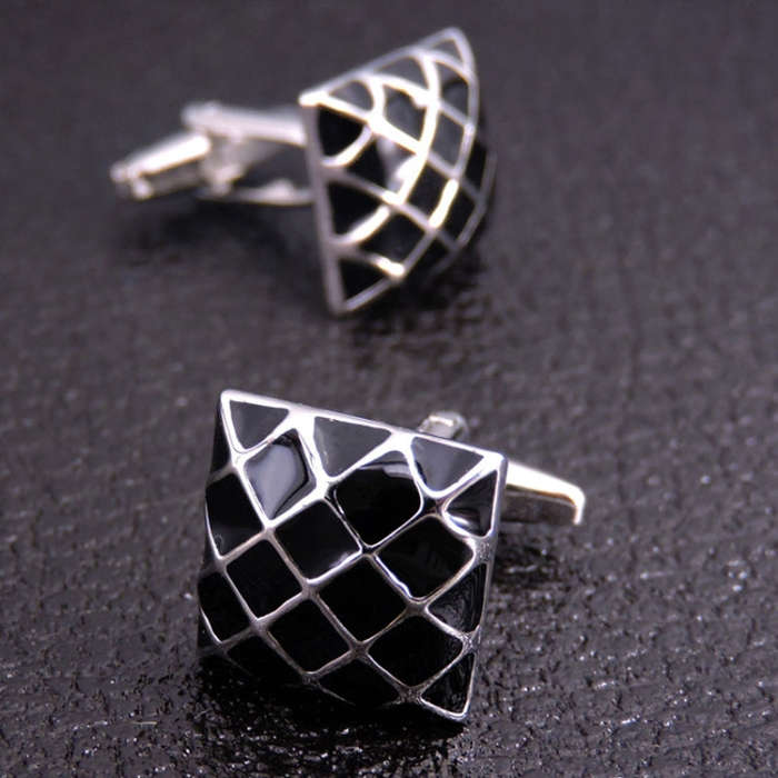 Laser Metal Brass Men Shirt Cufflinks, Color: Black silver net