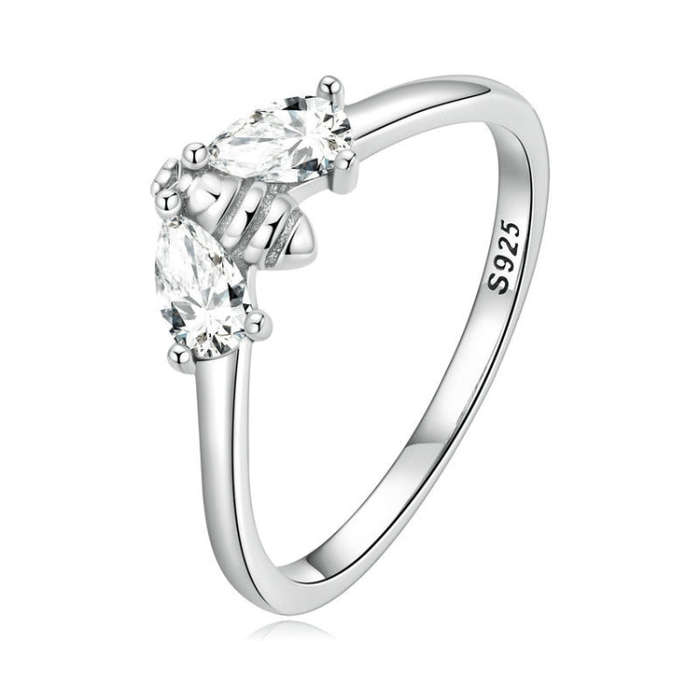 BSR307 Sterling Silver S925 Small Bee Cute Insect Zirconia Ring(No.8)