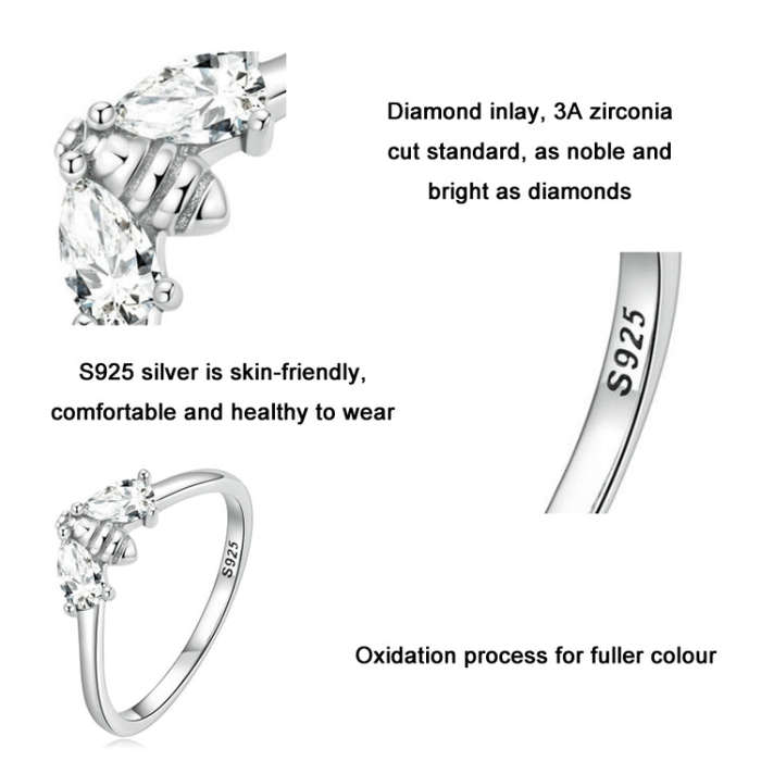 BSR307 Sterling Silver S925 Small Bee Cute Insect Zirconia Ring(No.8)