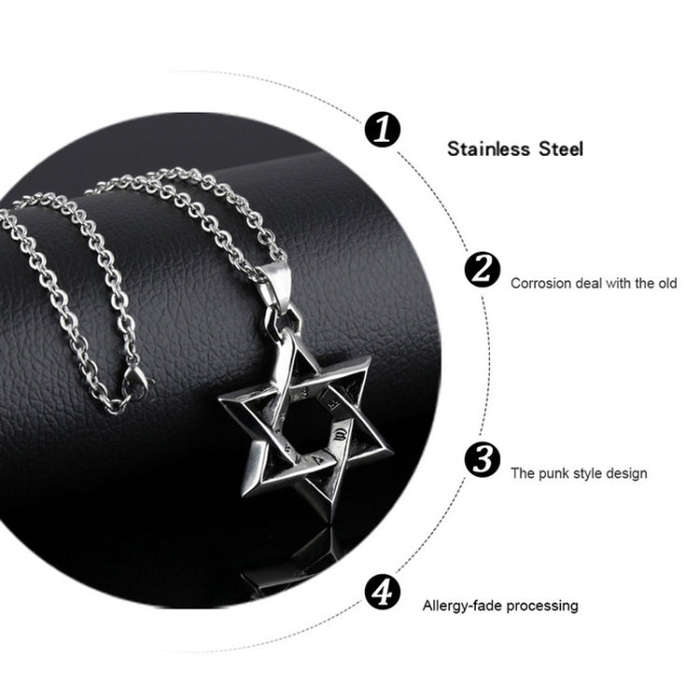 1102 Stainless Steel Necklaces Men Six Pointed Star Pendant, Style: Pendant+Chain
