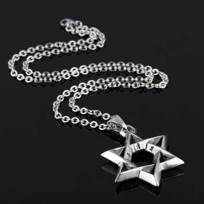 1102 Stainless Steel Necklaces Men Six Pointed Star Pendant, Style: Pendant+Chain