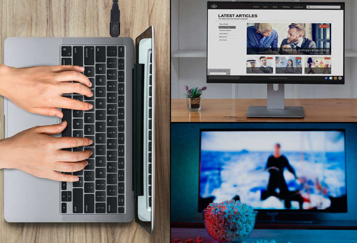 Notebook Connected to DisplayLink Dual HDMI Adapter with External Monitor and TV