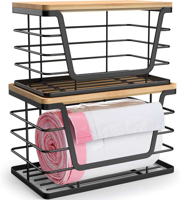 2 Pcs Stackable Kitchen & Pantry Storage Organizer, Trash Bag Holder
