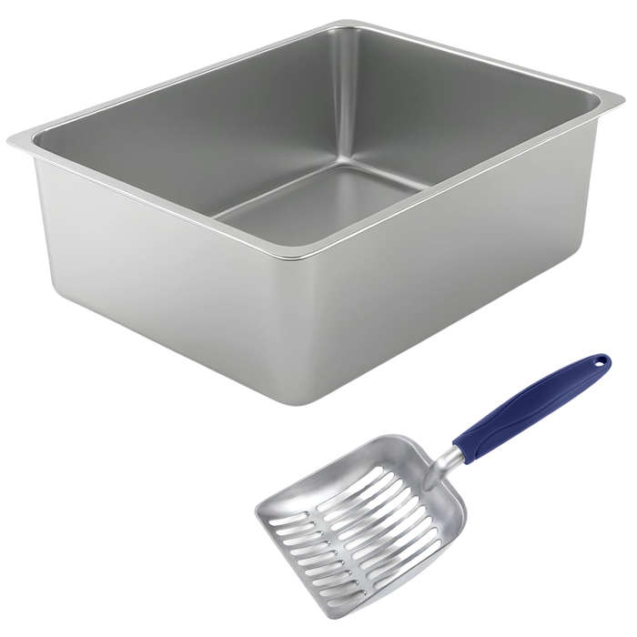 Stainless Steel Cat Litter Box With Cat Litter Scoop, Non Stick, No Smell