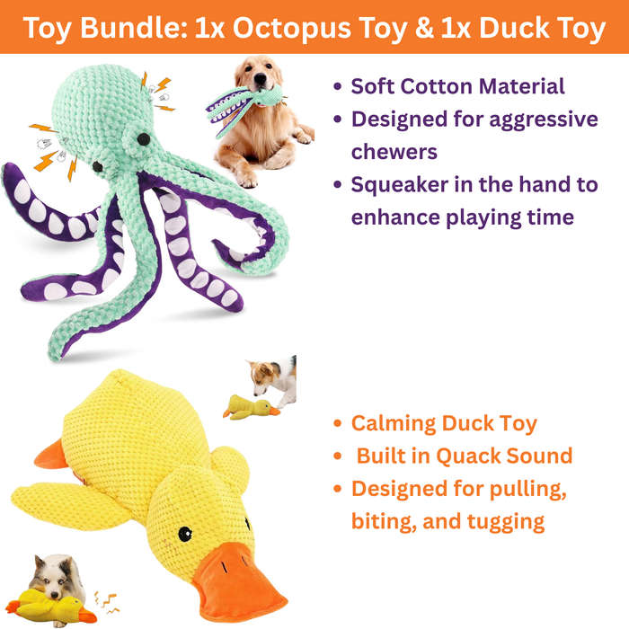 2 Pcs Dog Toy Set  Squeaky Plush Toy & Chewing Calming Toy Training Gift