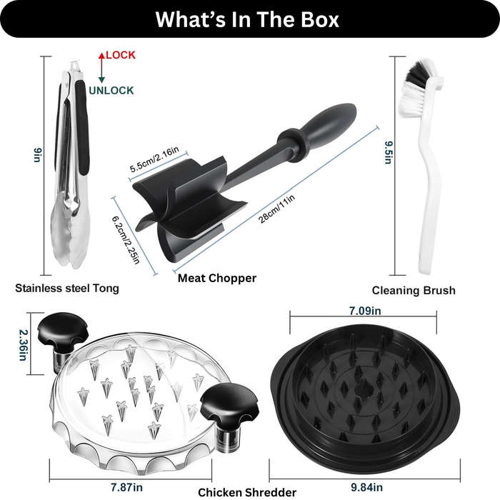 4 Piece Premium Chicken Shredder, Meat Chopper with Tong & Cleaning Brush