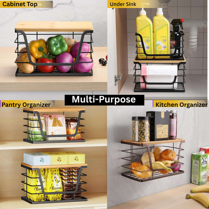 2 Pcs Stackable Kitchen & Pantry Storage Organizer, Trash Bag Holder