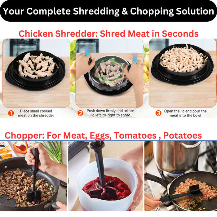 4 Piece Premium Chicken Shredder, Meat Chopper with Tong & Cleaning Brush