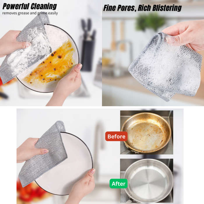 10 Pcs Multifunctional Non-Scratch Wire Dishcloth, Silver Wire Washing Cloth