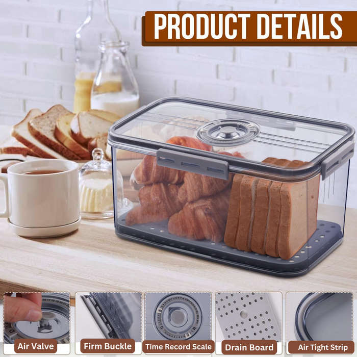 Bread Bin Box for Kitchen & 20 Pack Reusable Plastic Bread Bags with Ties