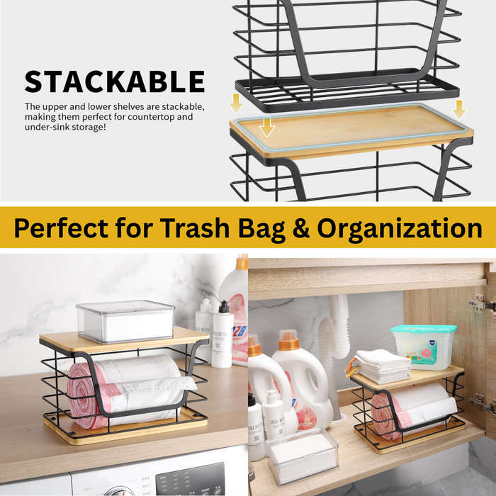 2 Pcs Stackable Kitchen & Pantry Storage Organizer, Trash Bag Holder