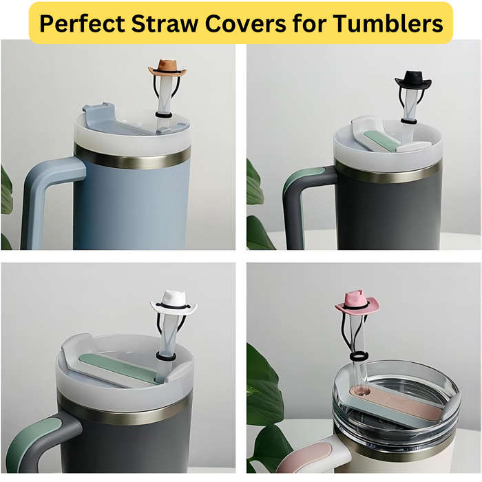 Silicone Cowboy Hat Straw Covers Cap, Tumbler Straw Accessories - 4 Pack