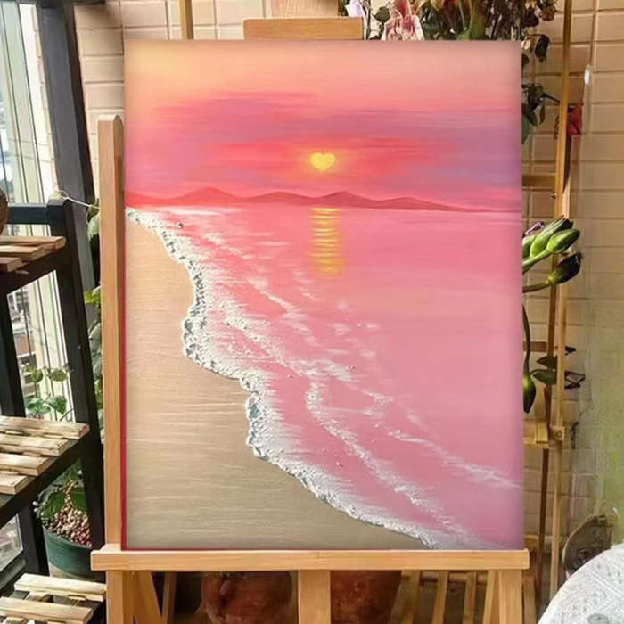 Heart-Beating Beach Textured Painting Kit  DIY 3D Canvas with Quartz Sand (20x30cm)
