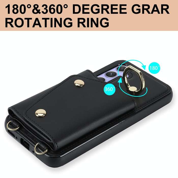 For Samsung Galaxy A54 5G Zipper Card Bag Phone Case with Dual Lanyard(Black)