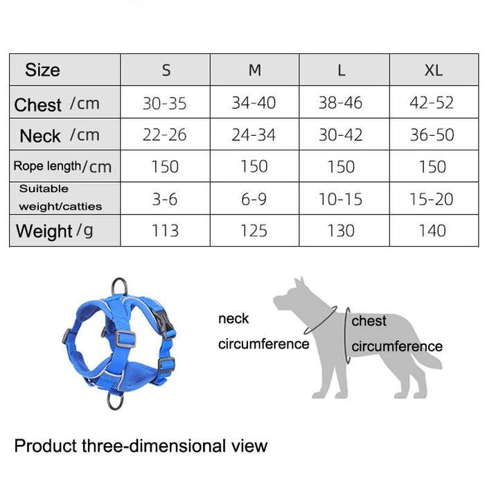 HT-864 Pet Traction Rope Reflective Breathable Dog Chest Strap Vest, Size: M(Lake Blue)