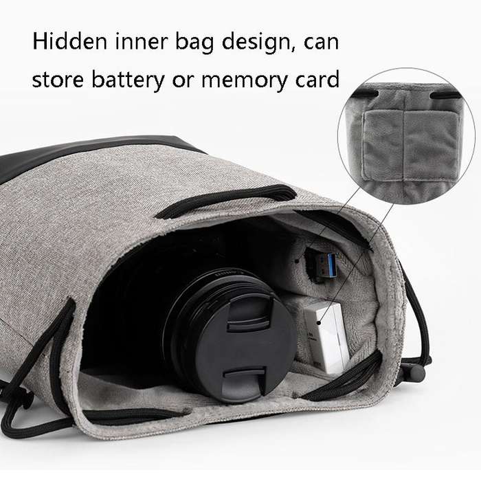 Baona Waterproof Micro SLR Camera Bag Protective Cover Drawstring Pouch Bag, Color: Medium Gray