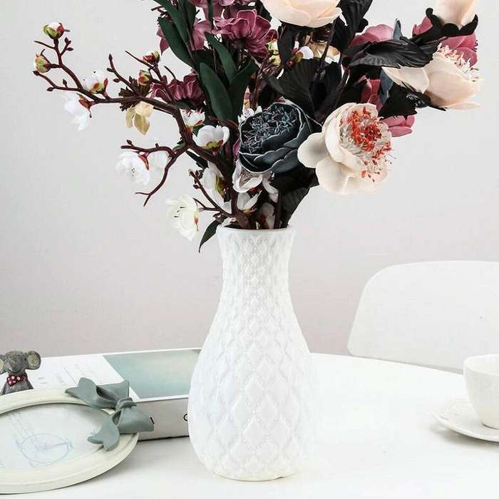 Dry and Wet Flower Arrangement Container Hydroponic Plastic Vase Home Desktop Furnishings(Milk Wh...