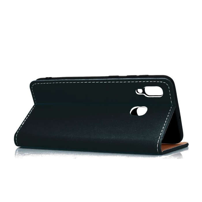 For Galaxy A30 Solid Color Magnetic Horizontal Flip Leather Case with Card Slot & Holder(Black)