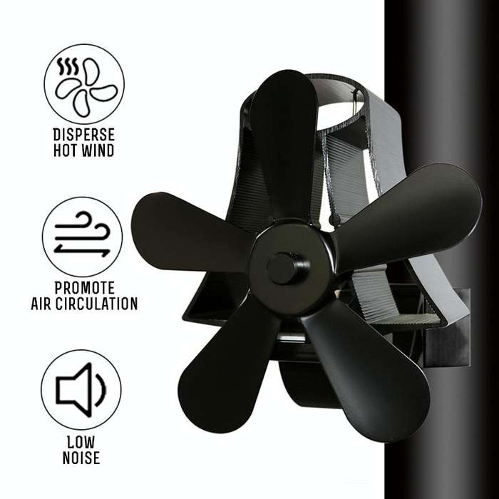 YL-106 5-Blade High Temperature Aluminum Heat Powered Fireplace Stove Fan(Grey)
