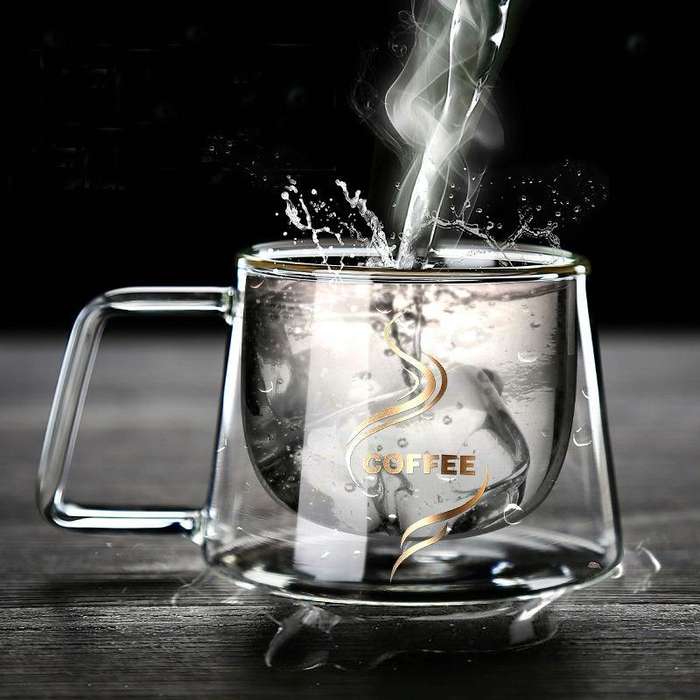 Double Wall Mug Office Mugs Heat Insulation Double Coffee Mug Coffee Glass Cup, Style:No label