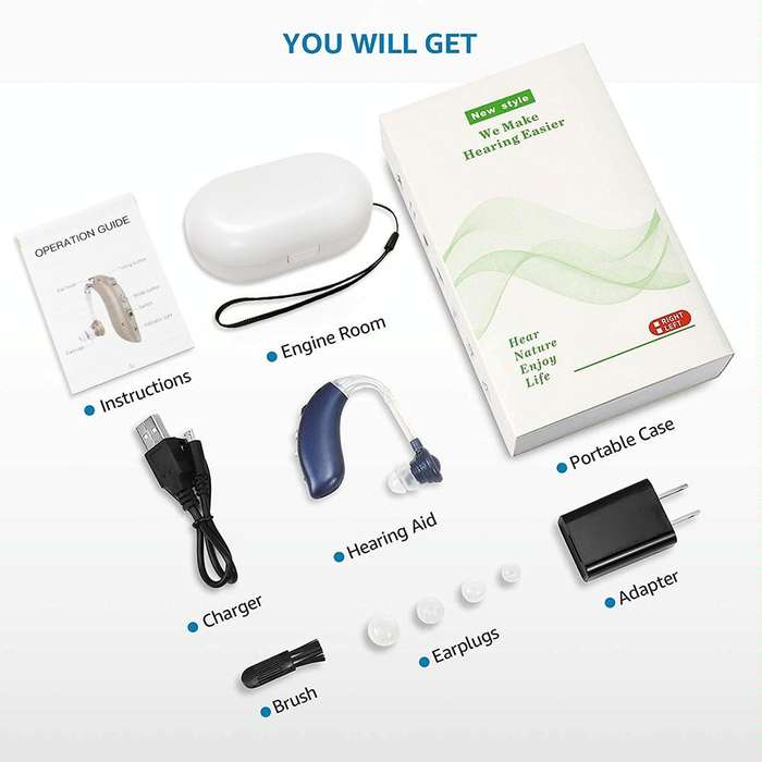 GM-105 Smart Noise Cancelling Ear-hook Rechargeable Elderly Hearing Aids, Spec: US Pulg(Blue)