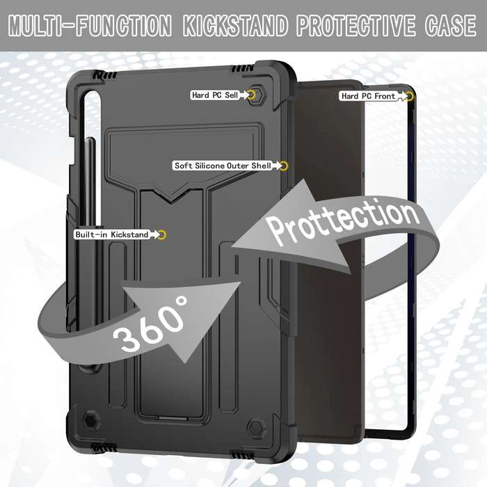 For Samsung Galaxy Tab S9 FE / S9 T Holder Robot Silicone Hybrid PC Tablet Case(Black)