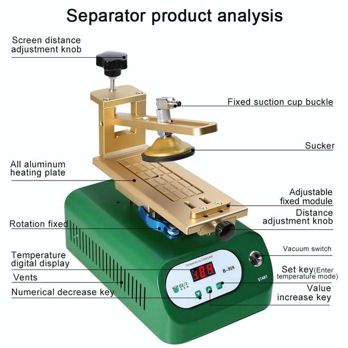 BEST B-918A 7 inch 220V Vacuum Pump LCD Screen Rotary Heating Platform Separator, EU Plug