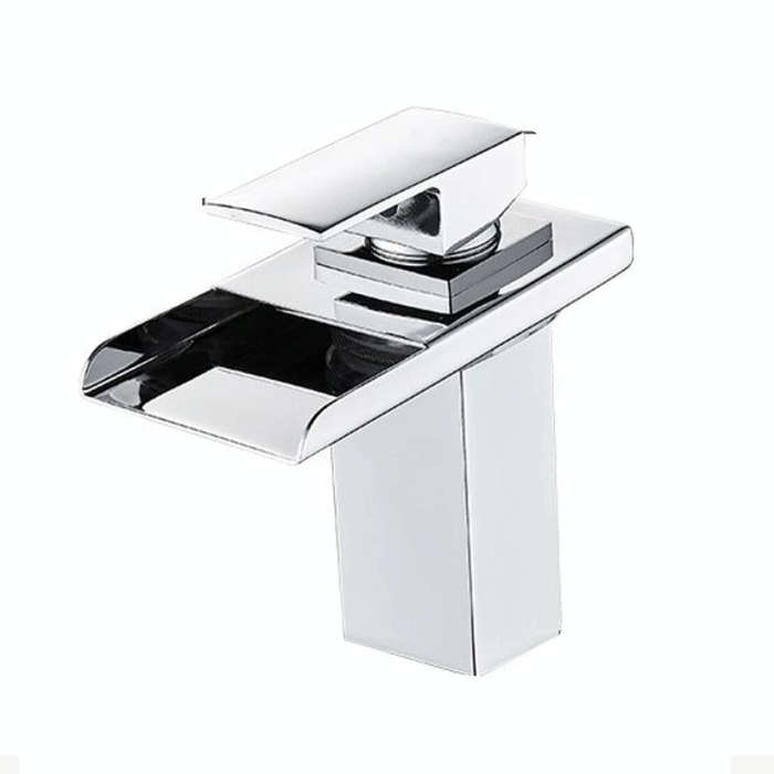 LED Three Lights Hot Cold Water Faucet Bathroom Waterfall Faucet CN Plug(Electroplating Silver)