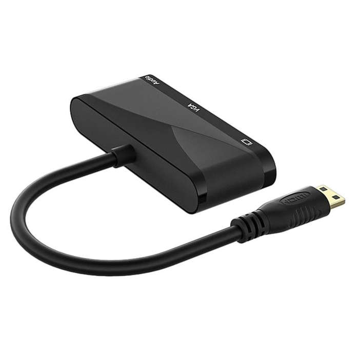 h114 3 in 1 Mini HDMI to HDMI + VGA + 3.5 Audio Converter Cable(Black)