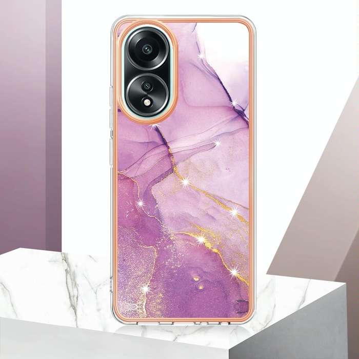 For OPPO A58 4G Electroplating Marble Dual-side IMD Phone Case(Purple 001)