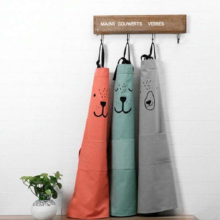 Animal Face Pattern Waterproof Sleeveless Thick Blouse Cotton Apron, Size:S(Gray)