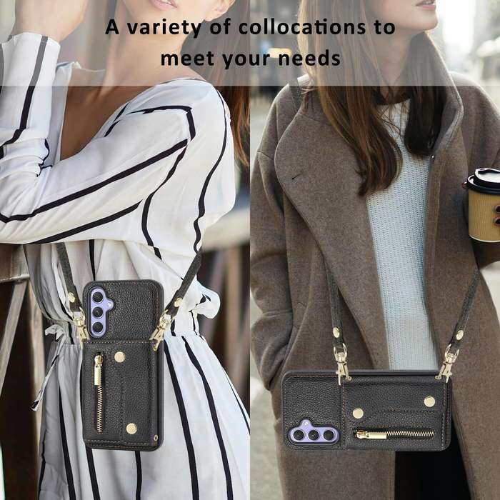 For Samsung Galaxy S24 DF-09 Crossbody Litchi texture Card Bag Design PU Phone Case(Black)