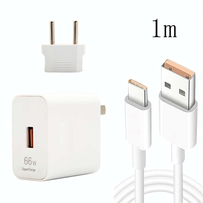 66W USB Fast Charging Travel Charger With EU Plug Conversion Head + 6A USB to Type-C Flash Chargi...