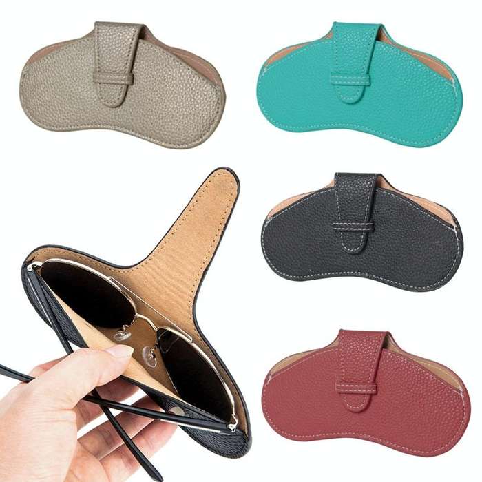 PU Leather Portable Glasses Bag Glasses Case Compression Sunglasses Storage Bag(Dark Green)